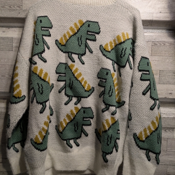Playful Dinosaur Crewneck Sweater - Cream and Green - Picture 6 of 6